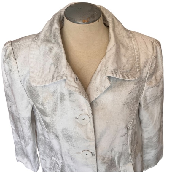 Kenar White Denim Swing Jacket with Silver Metallic Paint Brush Finish - Picture 4 of 16